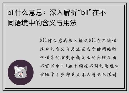 bil什么意思：深入解析“bil”在不同语境中的含义与用法